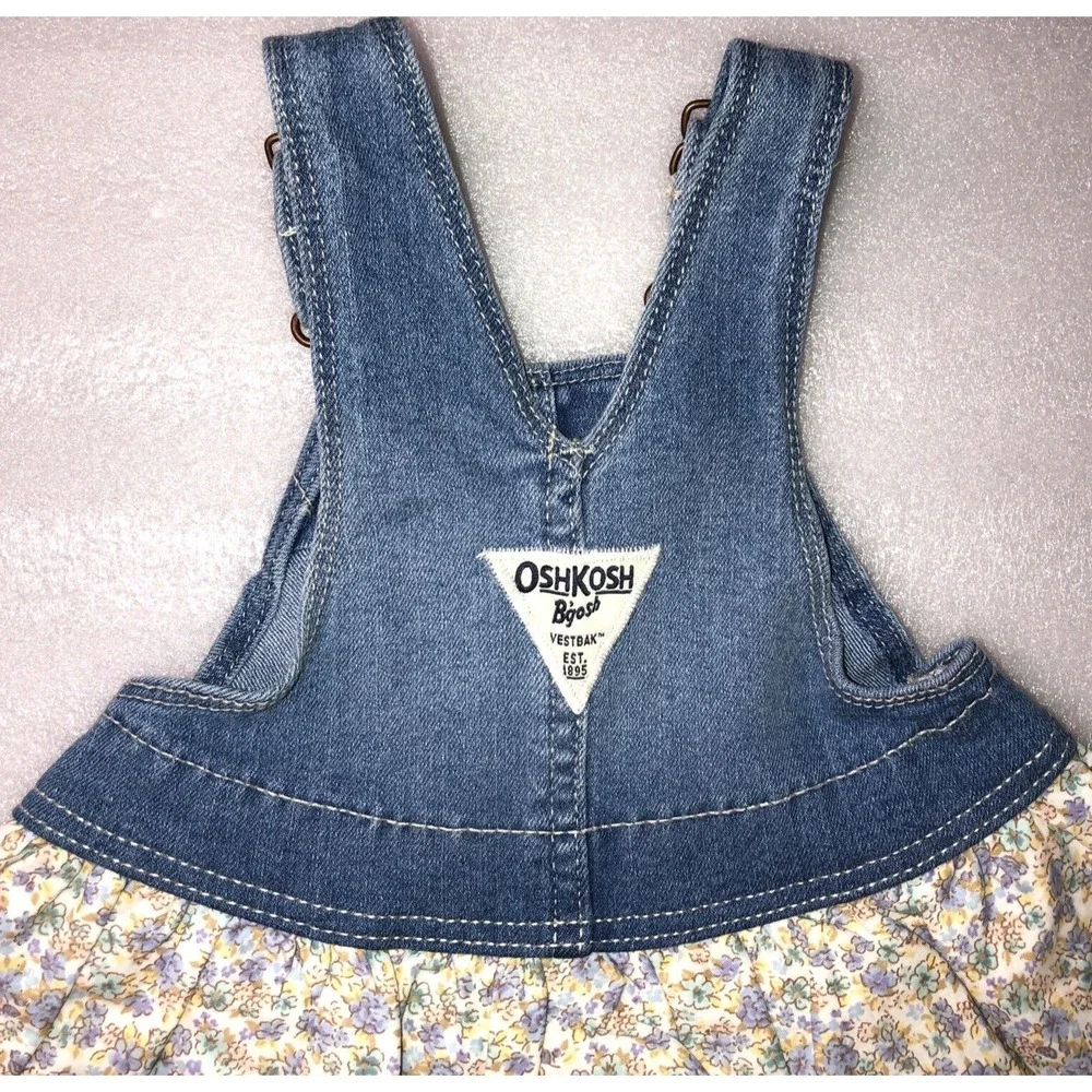 Oshkosh Baby Girl Floral Print Denim‎ Jumper Overall Dress Size 6 Months NEW